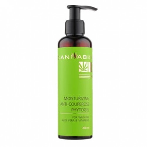 Moisturizing anti-couperose phytogel for washing with Aloe Vera extract, vitamins A, E, F and cannabis extract