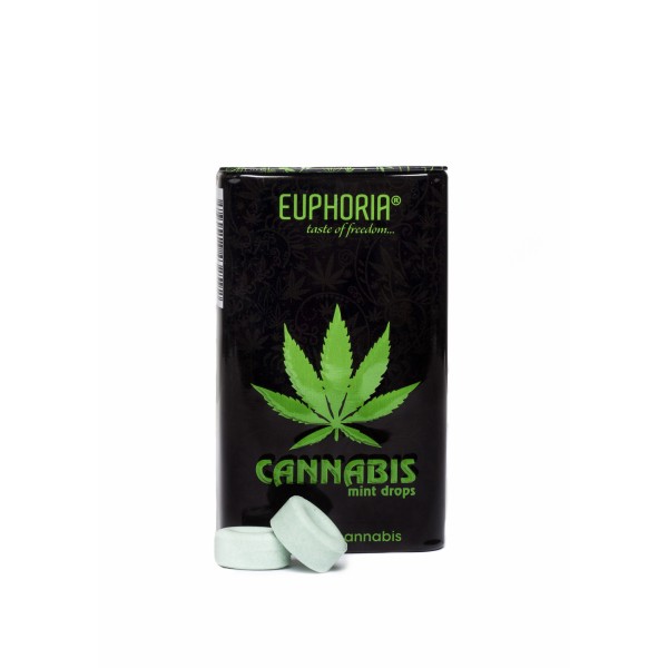 Mint cannabis candies in a box