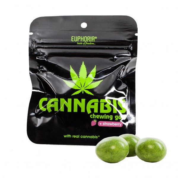 Cannabis chewing gum with strawberry flavor