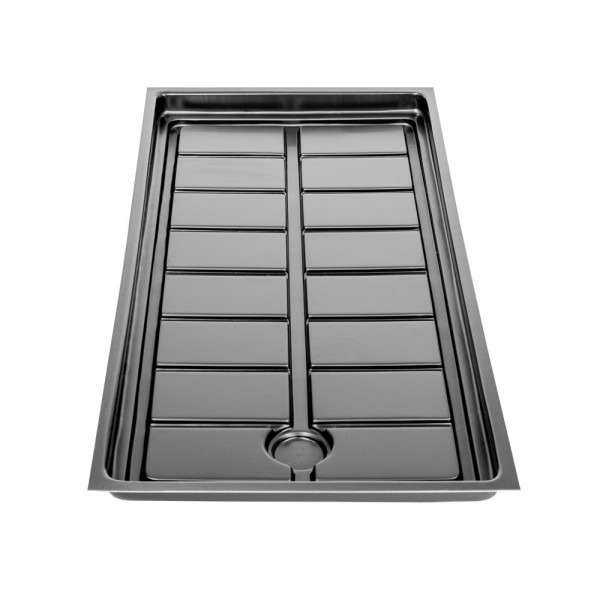 Tray 1000*500*50 mm with grooves, ABS plastic 2 mm, recess for draining. Black colour.