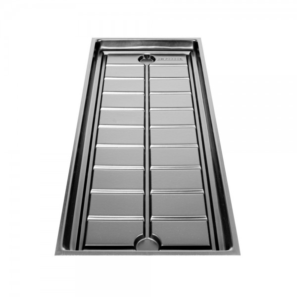 Tray 1250*500*70 mm with grooves, ABS plastic 2 mm, drain recess, feed recess. Black colour.