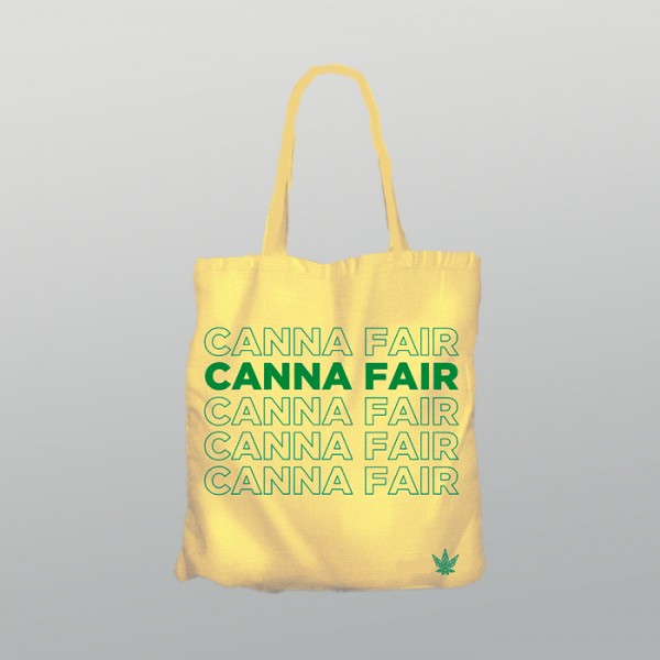 CannaFair shopper bag in beige with green lettering